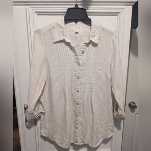 Charter Club Luxury linen blend (99% linen) roll tab sleeve button up tan